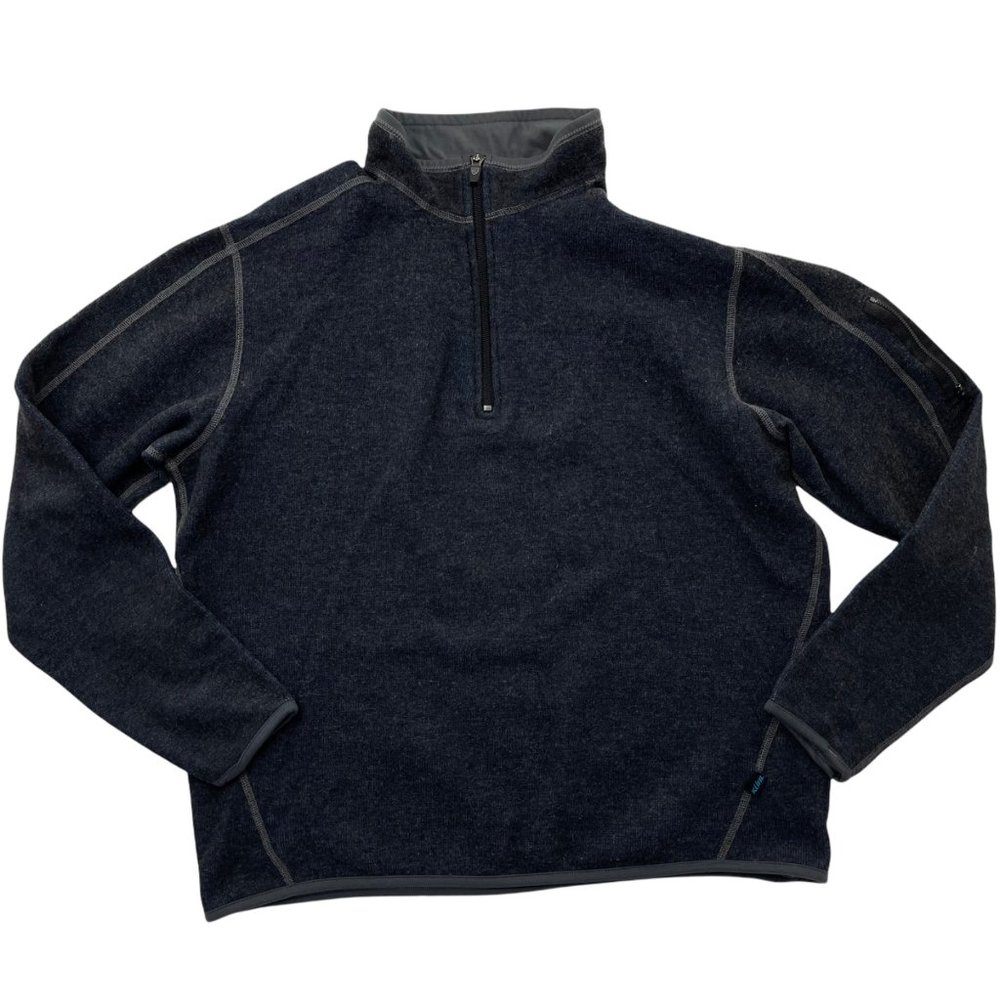 Kuhl Pullover Mens Large Brown Blue Heather Chianti Fleece Thumbholes Wool Blend